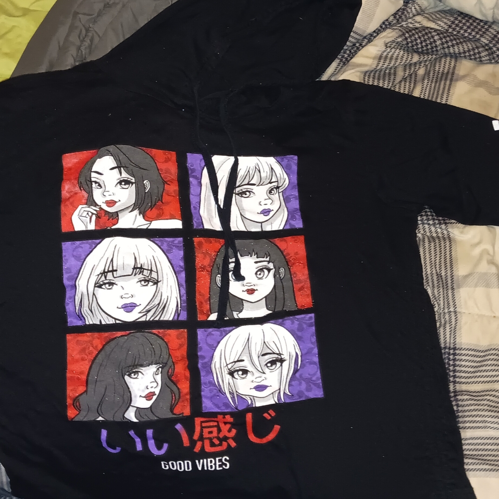 Black Hoodie with Anime Graphic